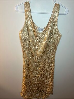 Vintage 1991 Sonya Ratay for San Andre Gold Floral Lace Dress